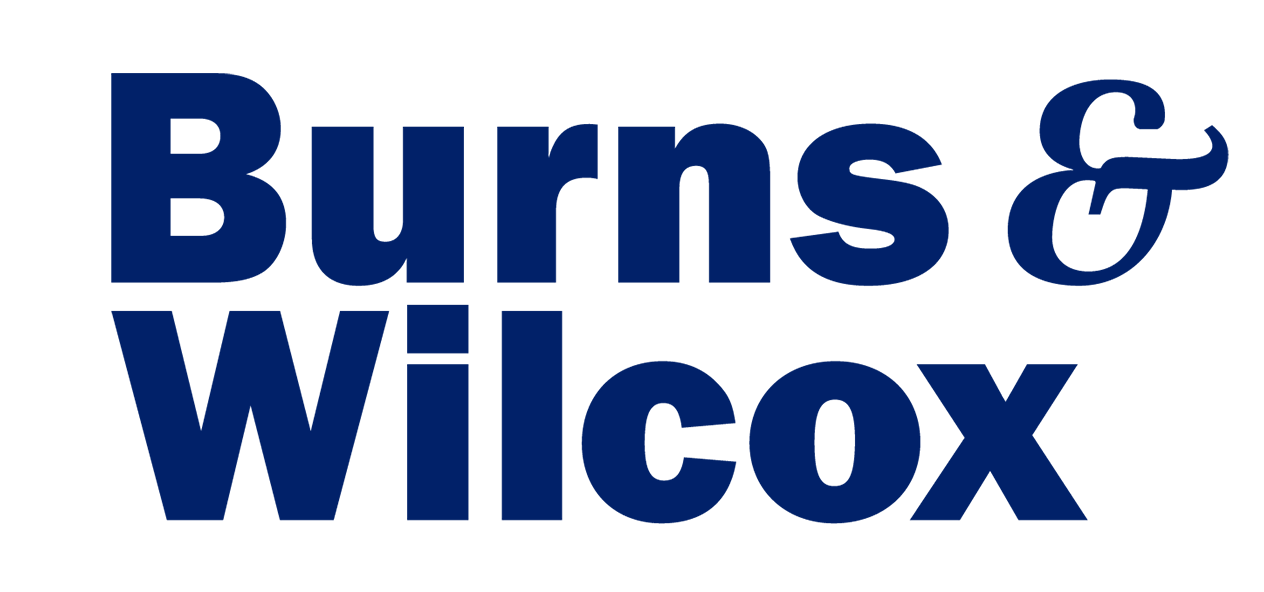 Dark blue Logo of a company called "Burns & Wilcox" - first priority insurance