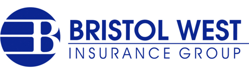 Dark Blue logo of a company with a styled white font capital "B" called "Bristol West Insurance Group" - first priority insurance